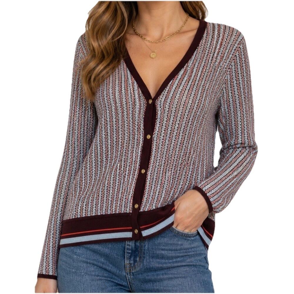 Tory Burch Women’s XL Knit Cardigan Multicolor Chevron Stripe Button Front
